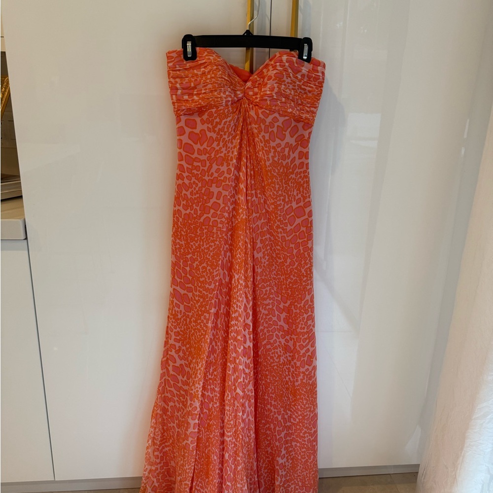 Laundry by Shelli Segal Elegant Orange and Pink Strapless Gown - Picture 2 of 9